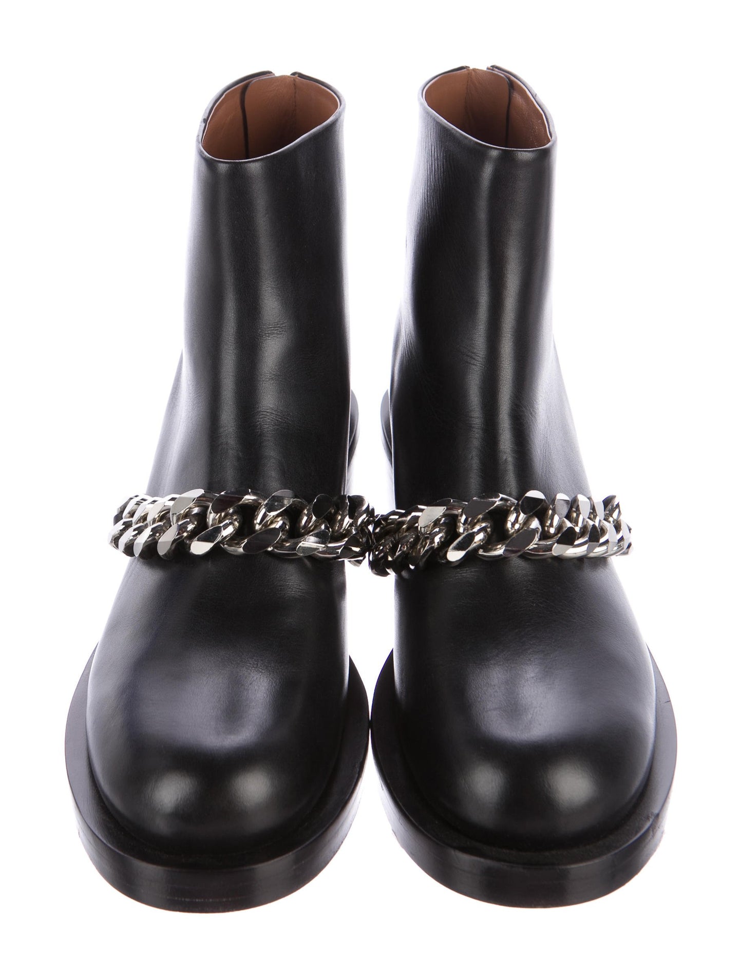 Black Retro Round Toe Chain Chunky Heels Ankle Boots