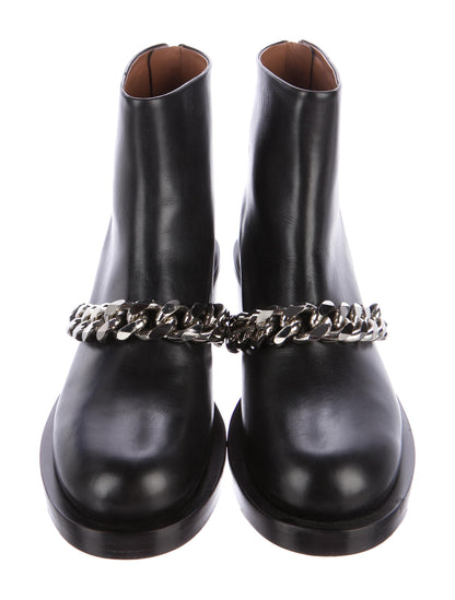 Black Retro Round Toe Chain Chunky Heels Ankle Boots
