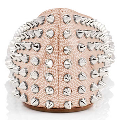 Rose Gold Lizard Embossed Women's Rivets Pointed Toe Flats