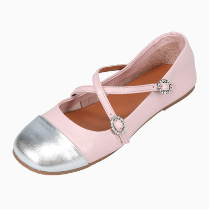 Pink & Silver Square Toe Rhinestone Embellished Cross Strappy Flats