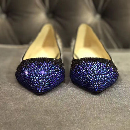 Purple and Black Pointy Toe Flats Rhinestone Vegan Suede Shoes
