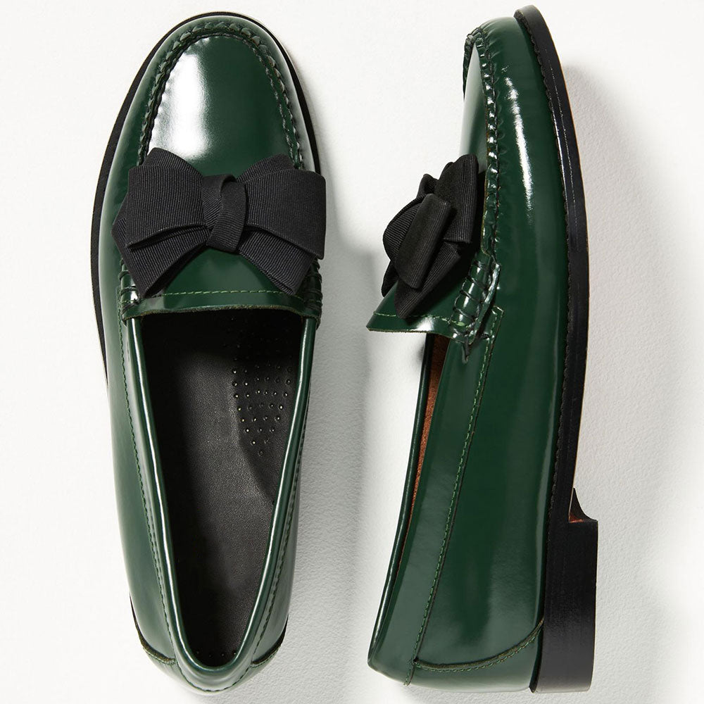 Green Round Toe Bow Detailed Slip-On Flats Women's Loafers