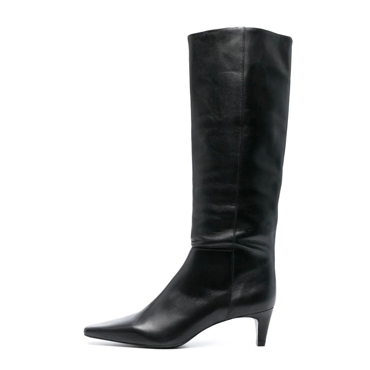 Black Vegan Leather Square Toe Kitten Heel Knee High Boots for Women