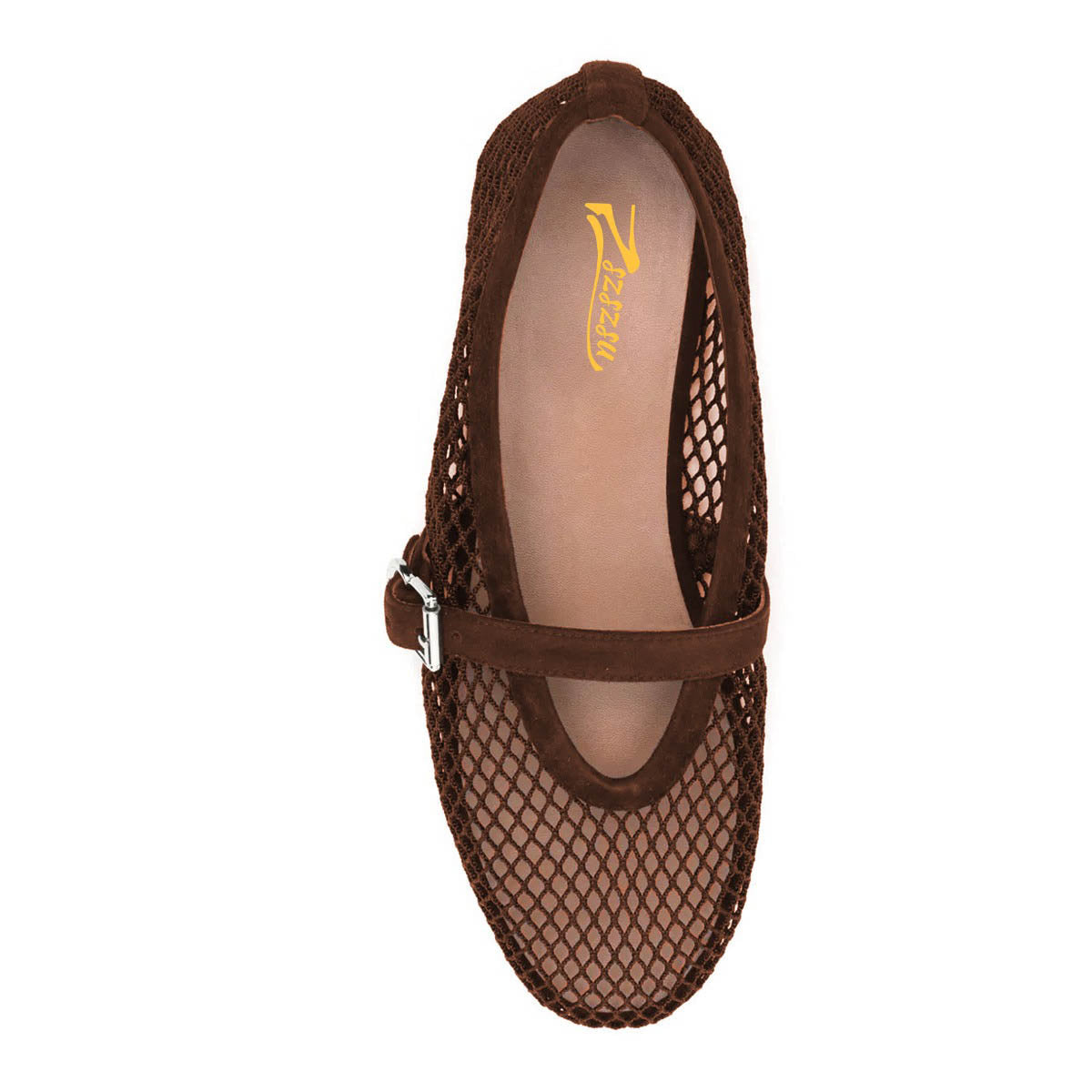 Women's Casual Brown Mesh Round Toe Flats with Buckle Strap
