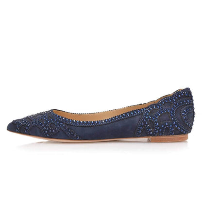 Elegant Mesh Slip-on Low Heels Pointed Toe Rhinestone Ballet Flats