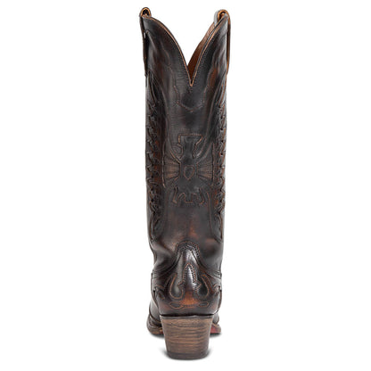 Black Snip Toe Chunky Heel Embroidered Knee High boots for Women