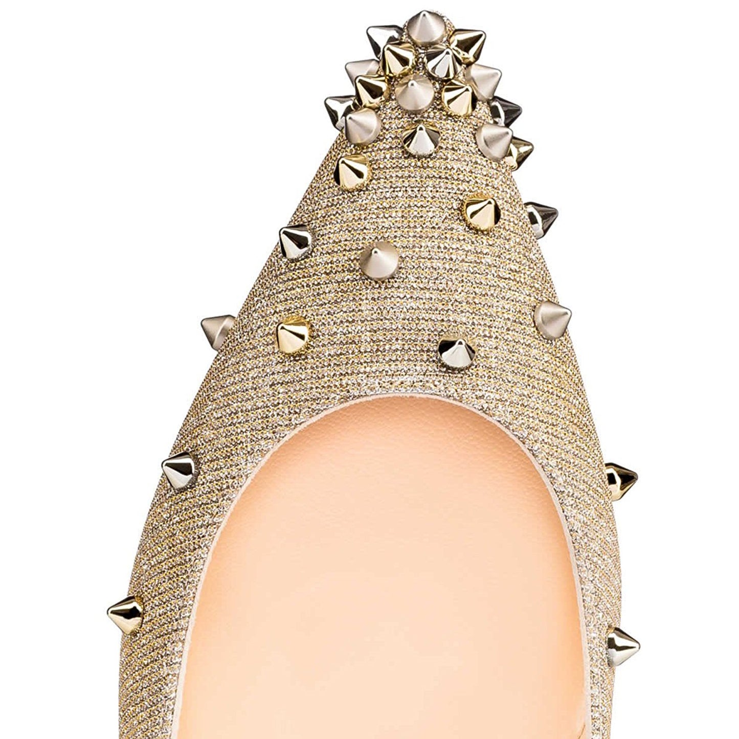 Champagne Pointed Toe Rivets Embellished Casual Flats for Women