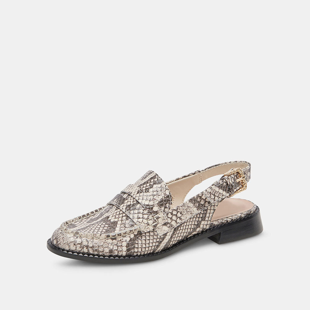 Black & White Snakeskin Chunky Heel Embossed Slingback Loafers