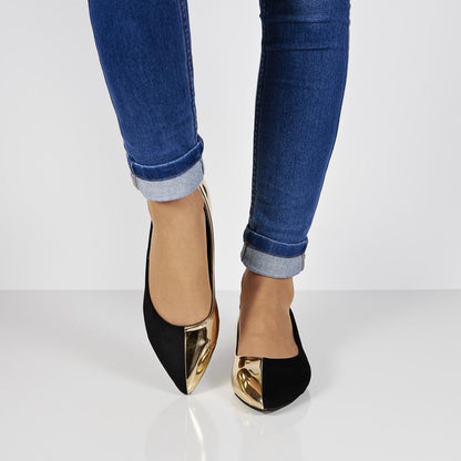 Black and Gold Pointy Toe Flats Comfortable Shoes