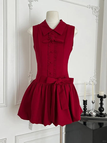 Sweet Burgundy Lapel Bow Bud Mini 17th Birthday Dress Homecoming Dress P3990