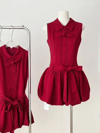 Sweet Burgundy Lapel Bow Bud Mini 17th Birthday Dress Homecoming Dress P3990