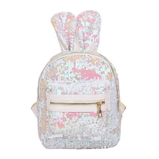 New Arrival Young Girl Trendy Style Cute Rabbit Ears Decoration Shiny Sequins Outdoor Backpack