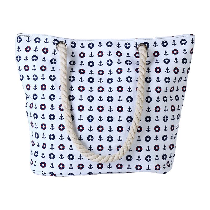 Sac à bandoulière simple en corde de chanvre, motif ancres de bateau et bouées de sauvetage, tendance et décontracté, pour les vacances à la plage 