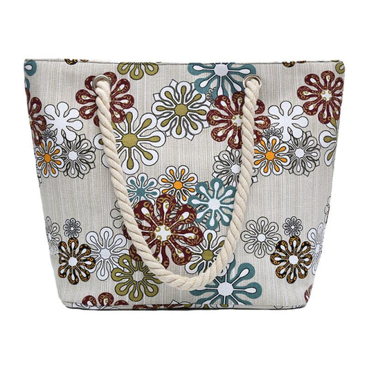 Trendy Graceful Beautiful Flowers Shopping Travelling Beach Outdoor Picnic Canvas Bags For Women