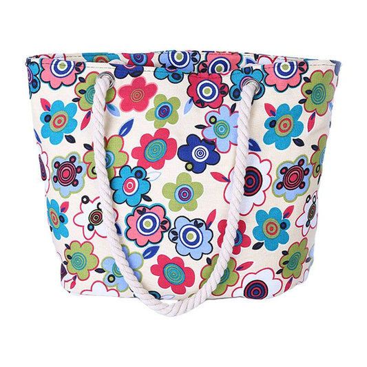 Simple Fresh Beach Holiday Sunflowers Printed Hemp Rope Single-shoulder Handle Bags For Women