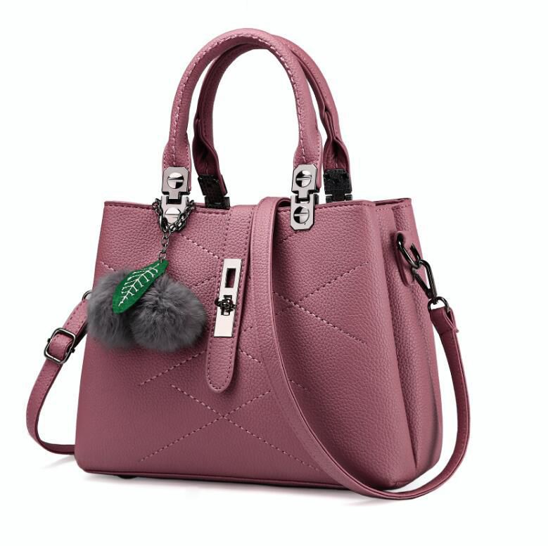 New Arrival Women Solid Color Classic Stitching Design PU Handle Bag