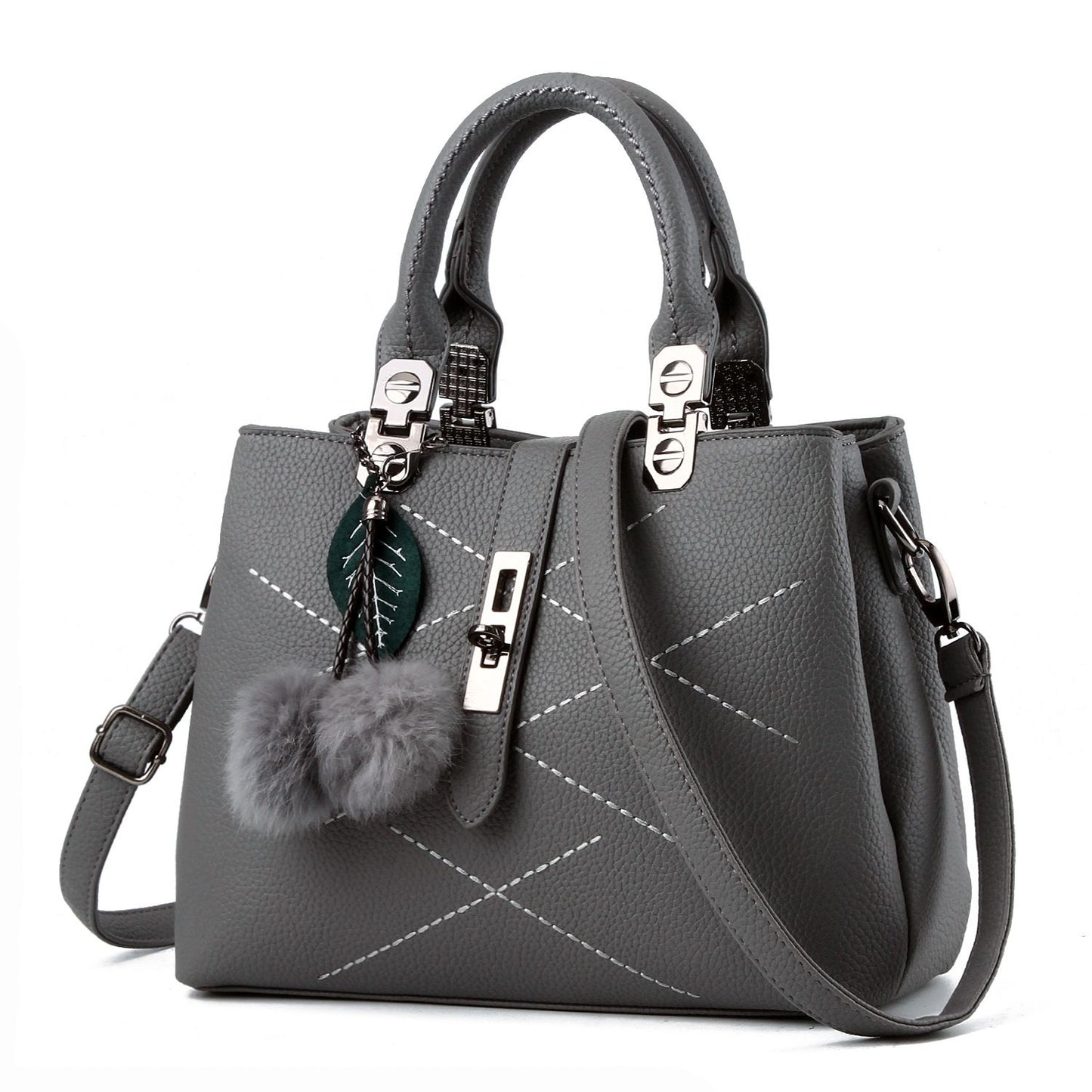 New Arrival Women Solid Color Classic Stitching Design PU Handle Bag