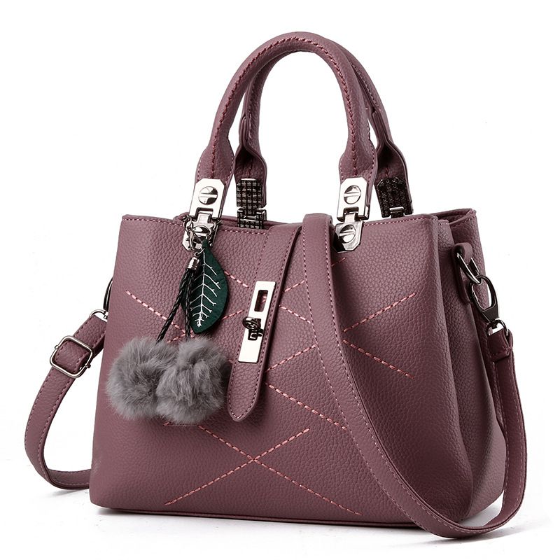 New Arrival Women Solid Color Classic Stitching Design PU Handle Bag