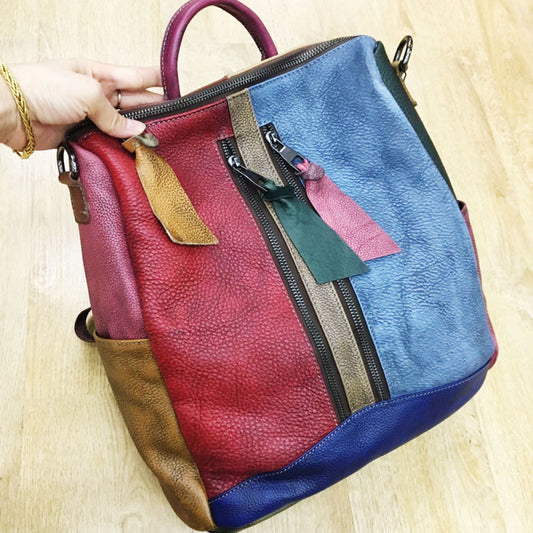 Retro Style Women Fashion Blocking Color Patchwork Design Backpack
