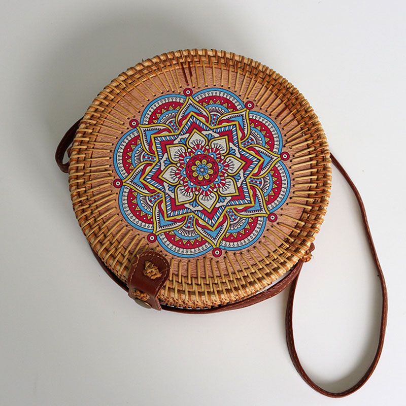 Vintage Woven Rattan FlowerCrossbody Bag