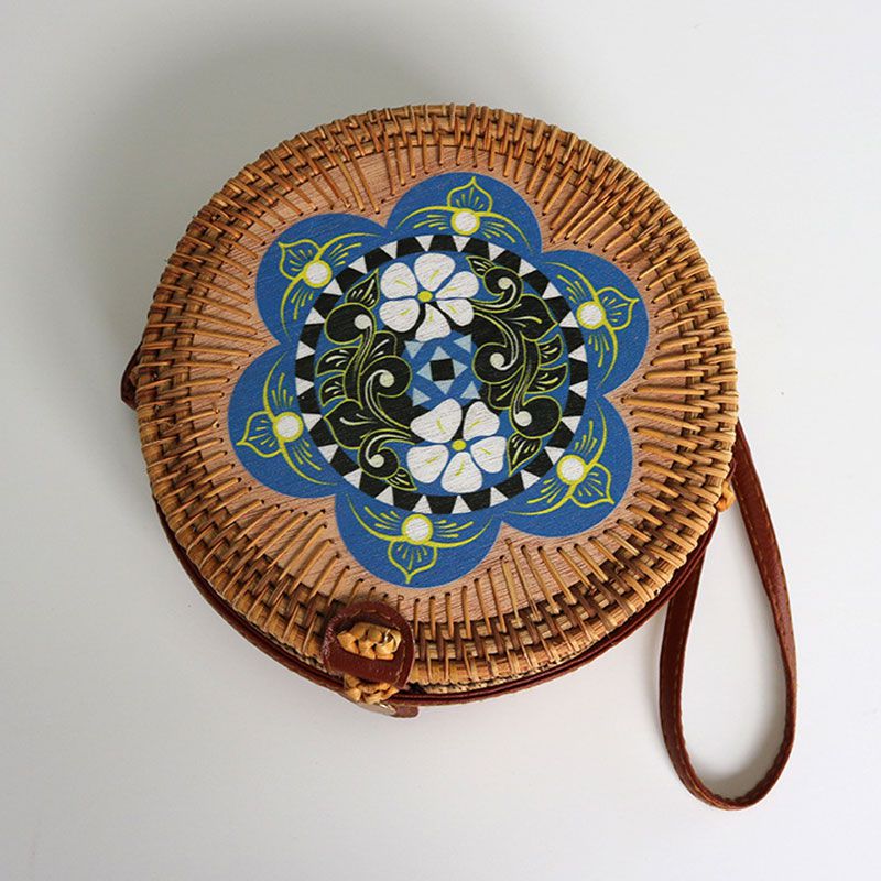 Vintage Woven Rattan FlowerCrossbody Bag
