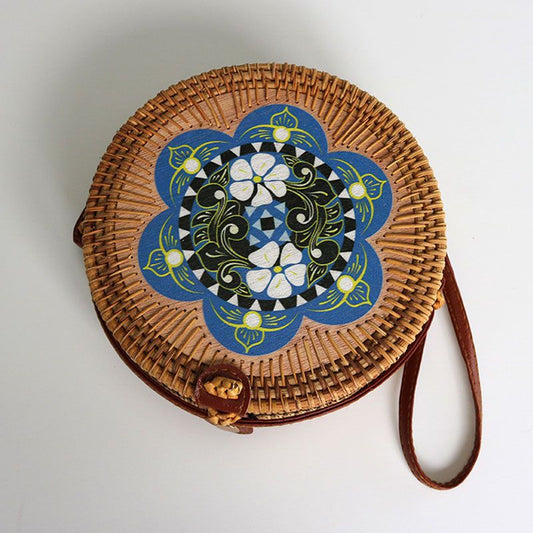 Vintage Woven Rattan FlowerCrossbody Bag