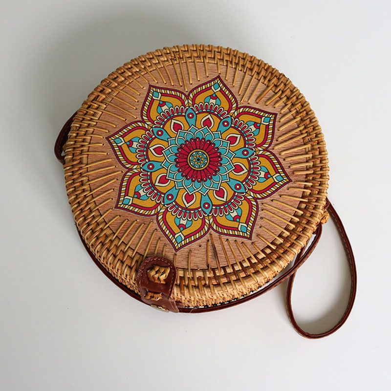 Vintage Woven Rattan FlowerCrossbody Bag