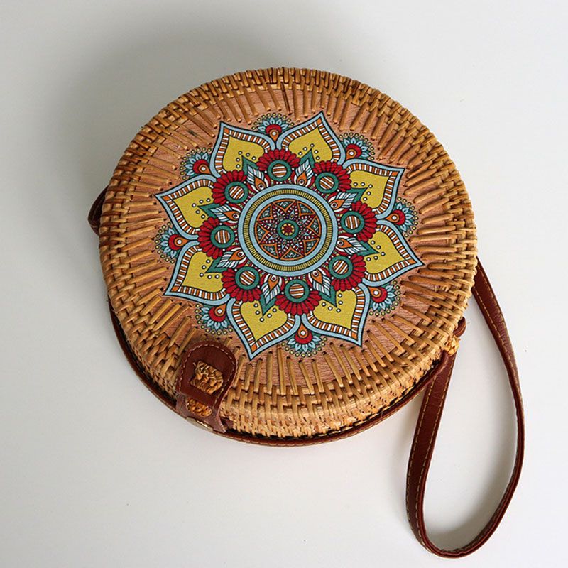 Vintage Woven Rattan FlowerCrossbody Bag