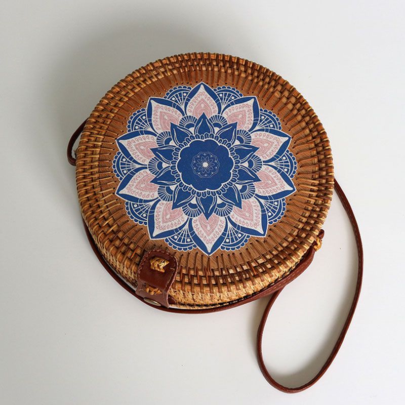 Vintage Woven Rattan FlowerCrossbody Bag