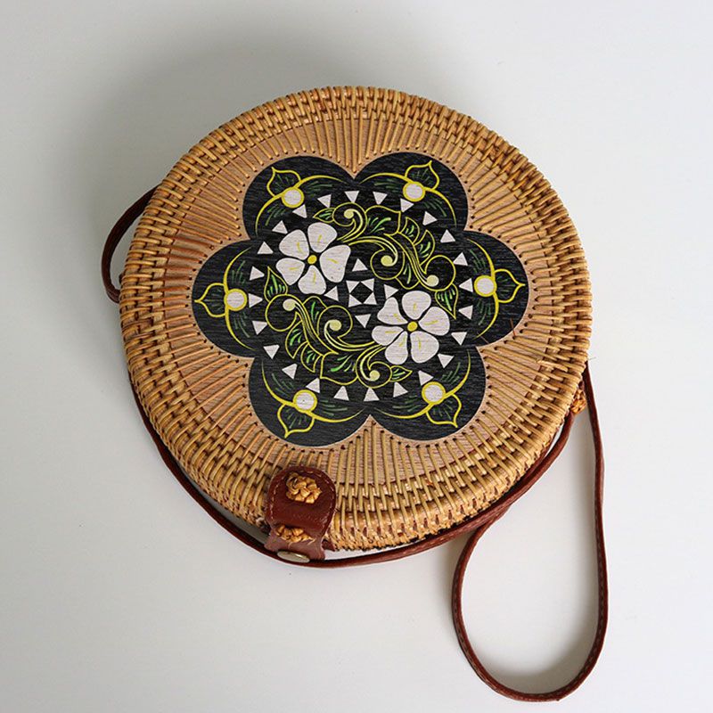 Vintage Woven Rattan FlowerCrossbody Bag