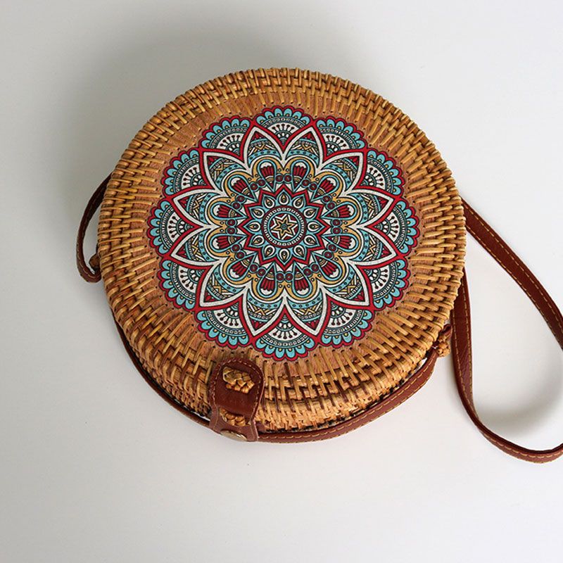 Vintage Woven Rattan FlowerCrossbody Bag
