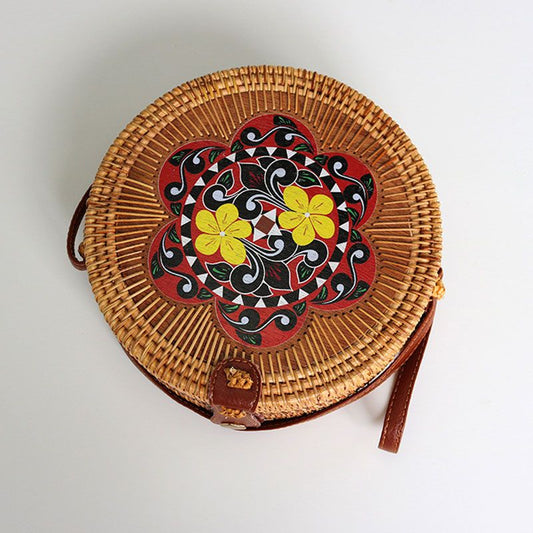 Ethnic Style Woven Rattan FlowerCrossbody Bag