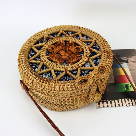 Sac à bandoulière en rotin tissé de style pastoral