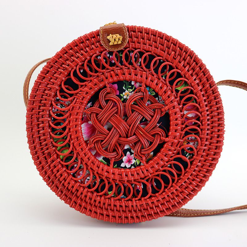Vintage Woven Rattan Hollow Crossbody Bag