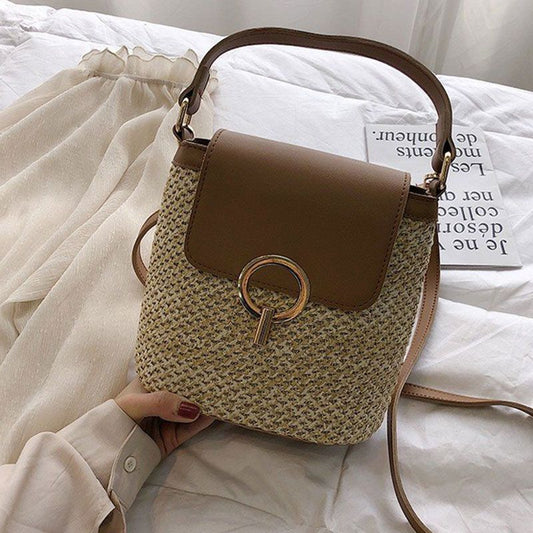 Sac à bandoulière simple en paille tissée à la main 