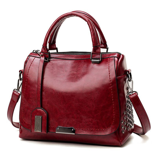 Vintage Pattern Women Waxed PU Leather Boston Bag