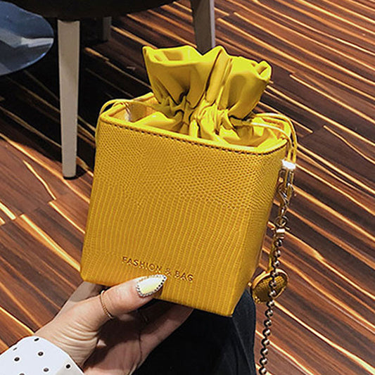 Creative Gift Box Pattern Women Drawstring Mini Bucket Bag