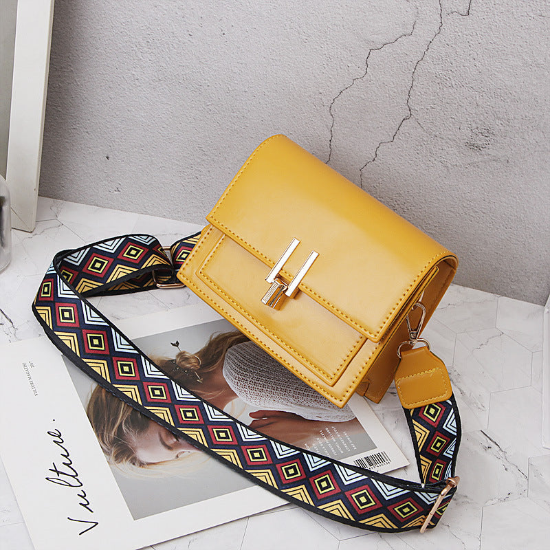 Popular Pure Color Wide Straps Crossbody Square Bag