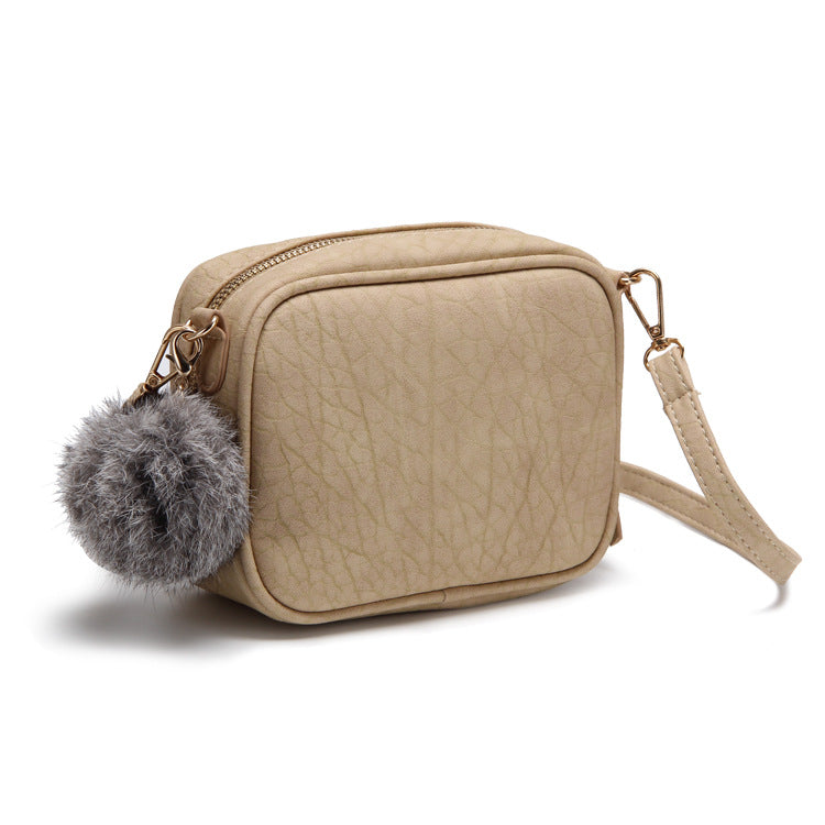 Fashion Women Pompon PU Zipper Crossbody Bag