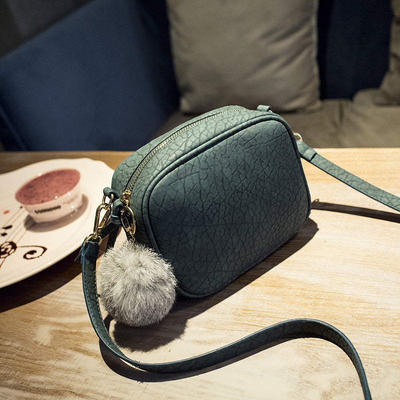Fashion Women Pompon PU Zipper Crossbody Bag