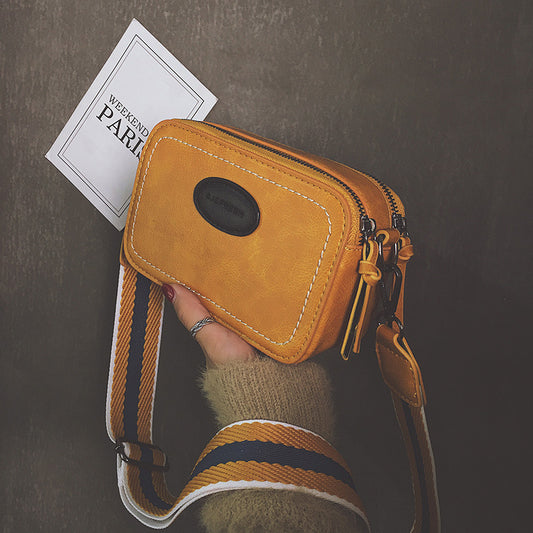 Women Vintage Solid Color Wide Straps Crossbody Bag