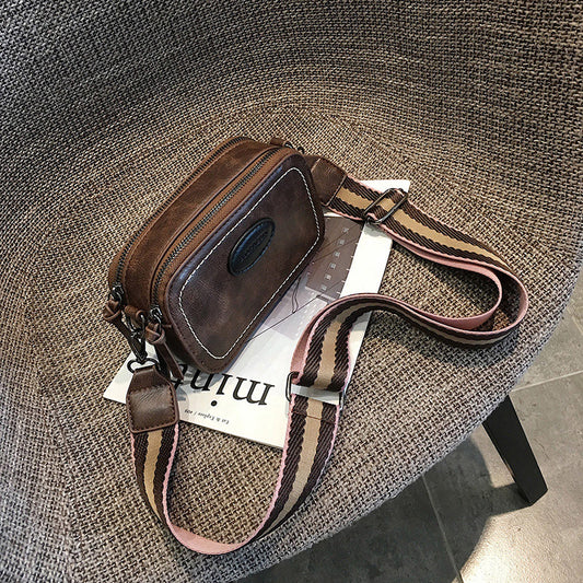 Women Vintage Solid Color Wide Straps Crossbody Bag