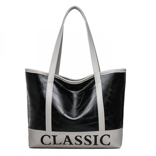 Women Leisure Letter Print Block Color Tote Bag