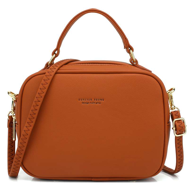 Sac à bandoulière simple et décontracté en PU de couleur pure avec fermeture éclair 