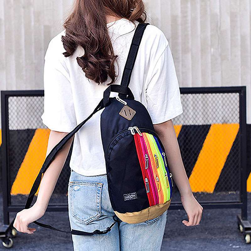 Fashion Trendy Rainbow Color Crossbody Chest Bag Backpack