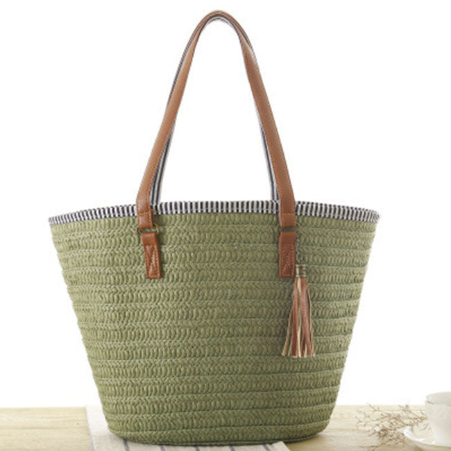 Sac fourre-tout tissé à pompon tendance pour femme 