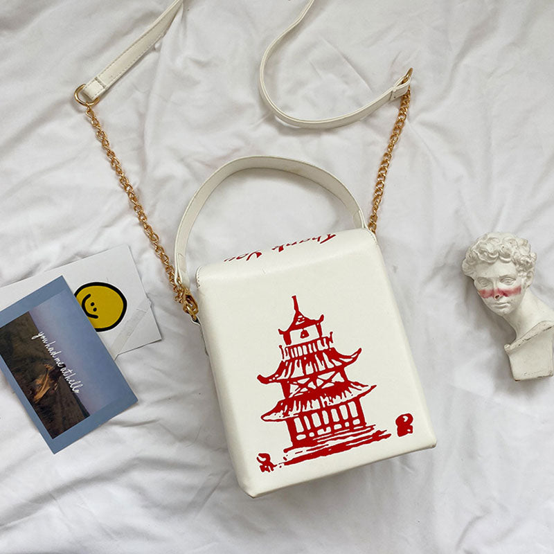 Women Unique Tower Print Crossbody Square Bag