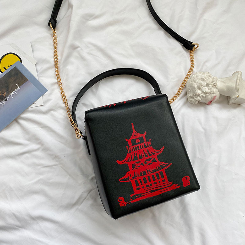 Women Unique Tower Print Crossbody Square Bag