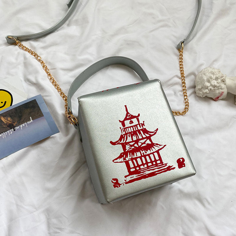 Women Unique Tower Print Crossbody Square Bag