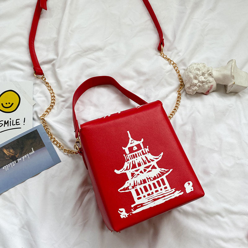 Women Unique Tower Print Crossbody Square Bag